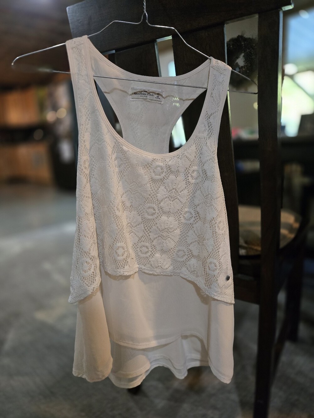 Abercrombie & Fitch Cream Lace Layered Racerback Tank